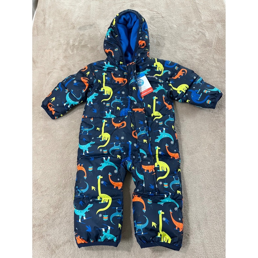 Columbia Snuggly Bunny Bunting, colorful dinosaur print,navy shell 6-12M boy new
